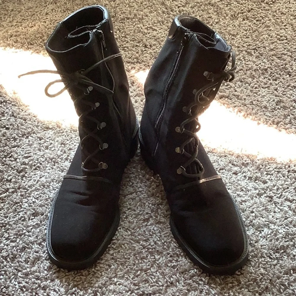 Stuart Weitzman Black Lace-Up Side-Zip Winter Rain Boots